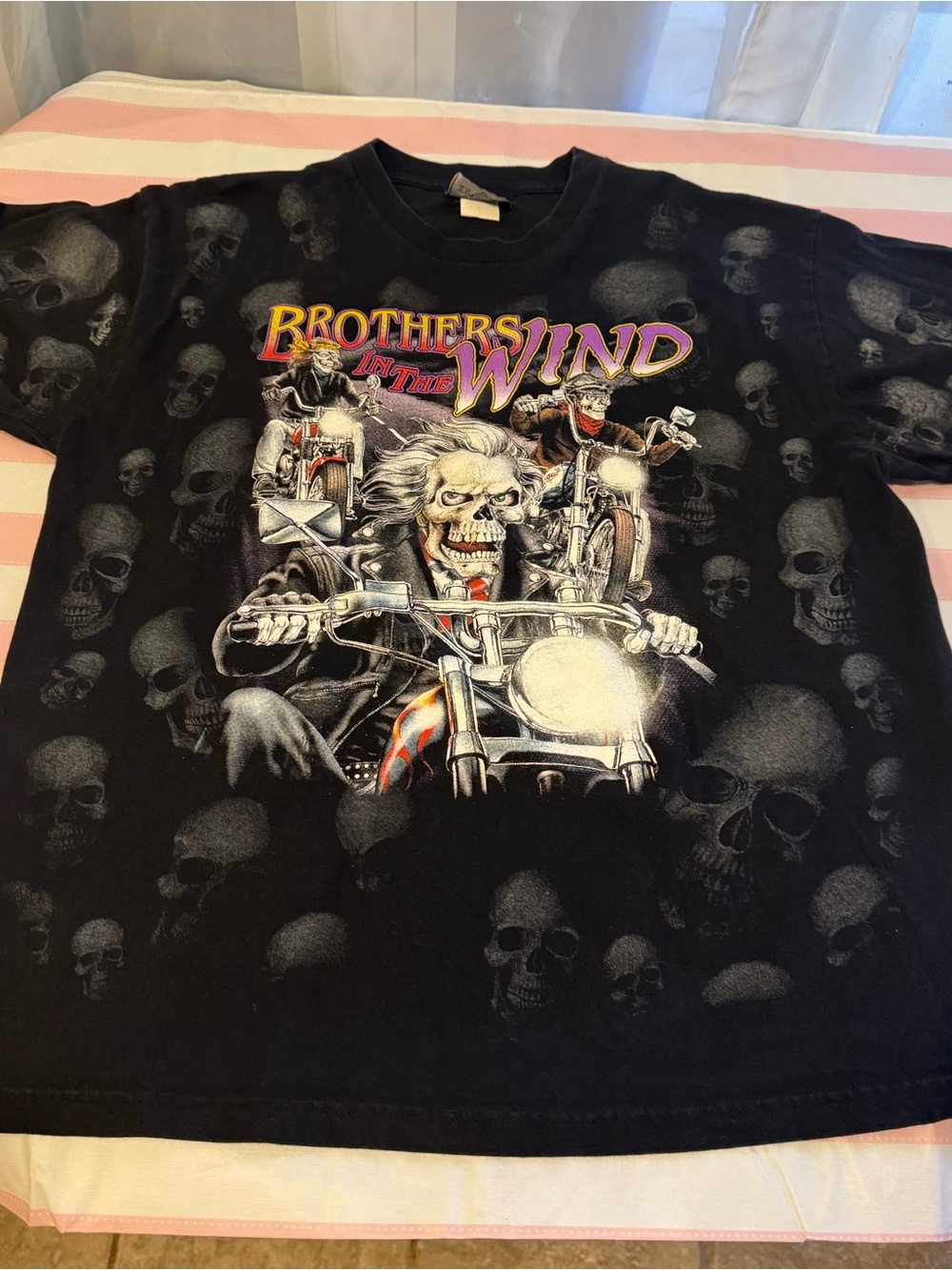 Vintage Brothers in the Wind Biker Skeleton Skulls Motorcycle Biker T Shirt 2XL